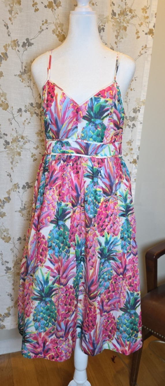 J.Crew Ratti Pineapple Dress 6 Cotton Lined Pockets Summer Vacation Resort Wear